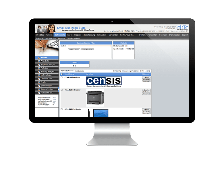 Vorschau Unternehmensverwaltungssoftware Medien